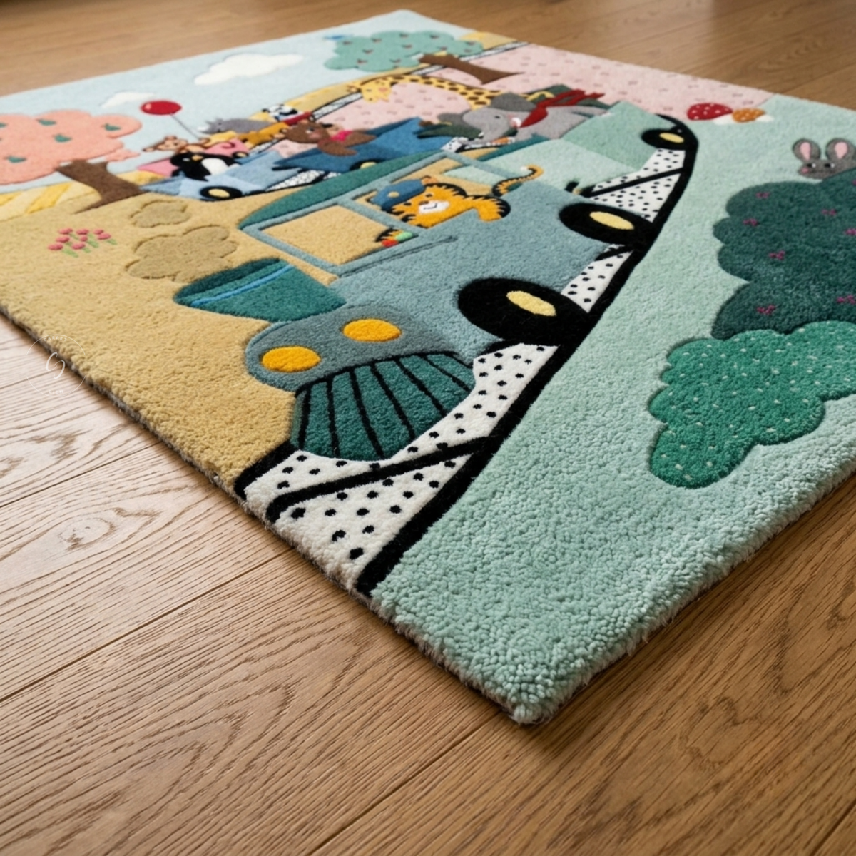 Animal Express Train Hand-Tufted Rug