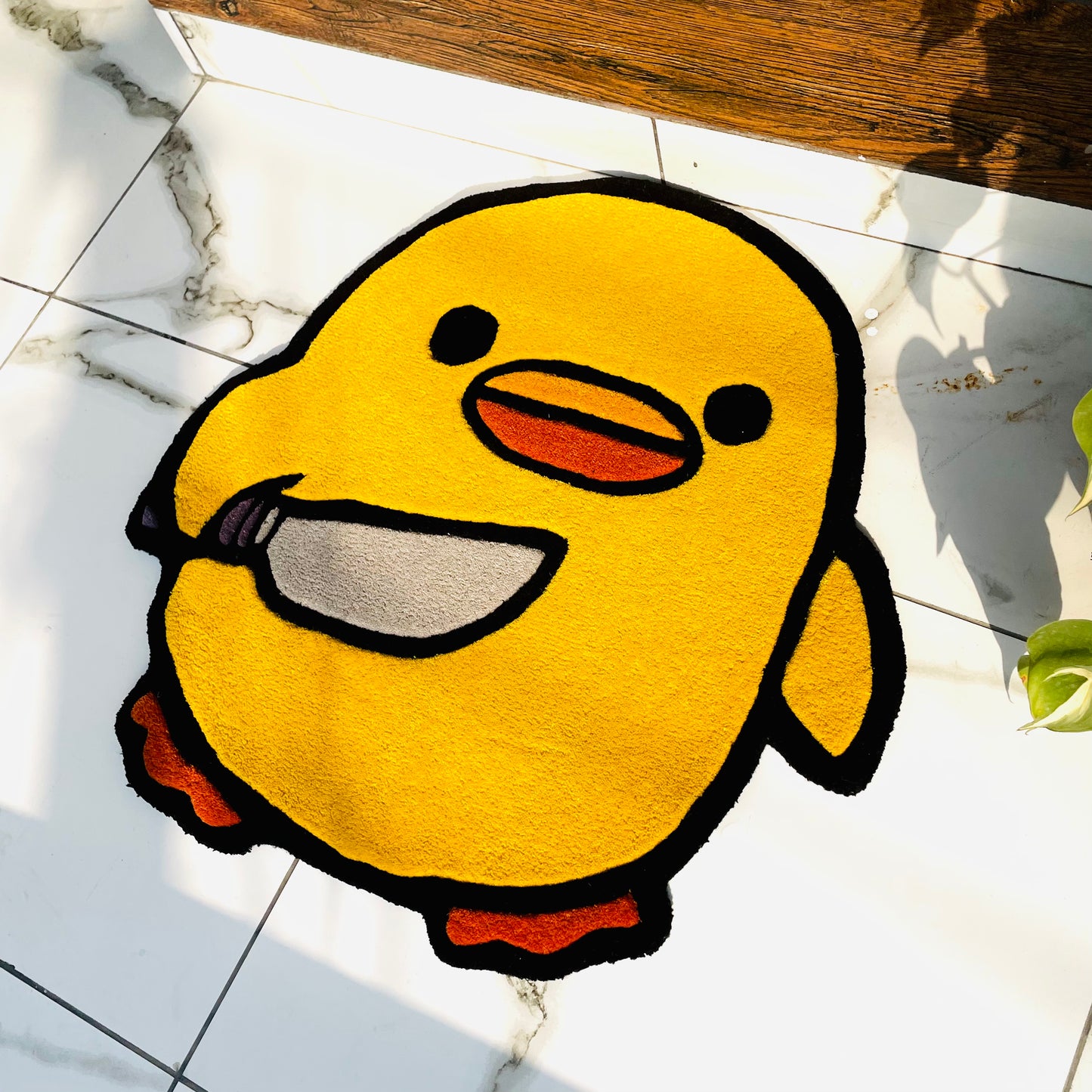 Duck You! Duck/Chick With a Knife Hand-Tufted Rug side view