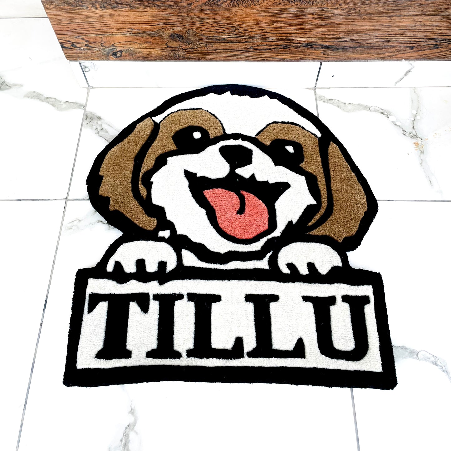 Shih Tzu Peeking Hand-Tufted Rug low angle view