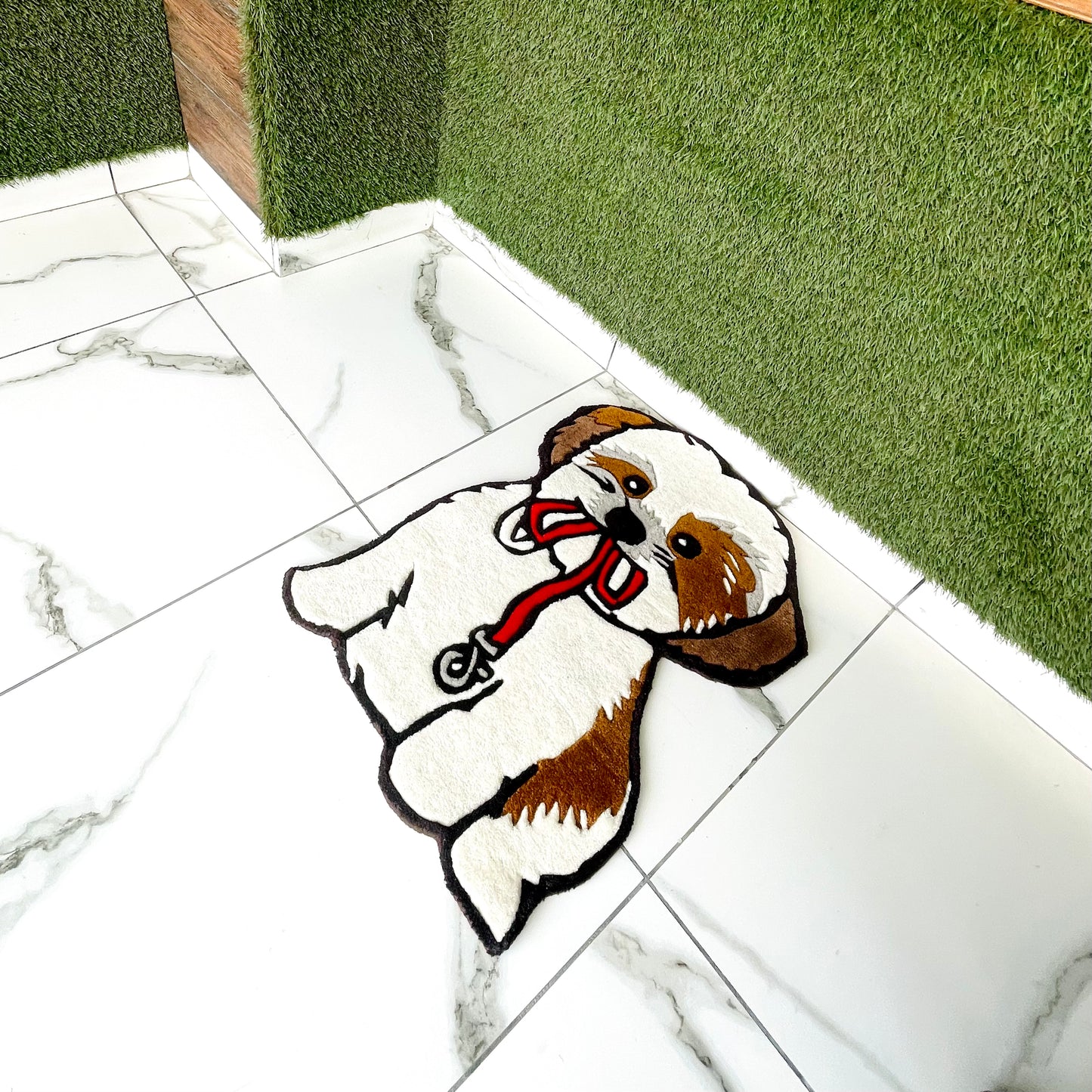 Shih Tzu Puppy With Leash in Mouth Hand-Tufted Rug