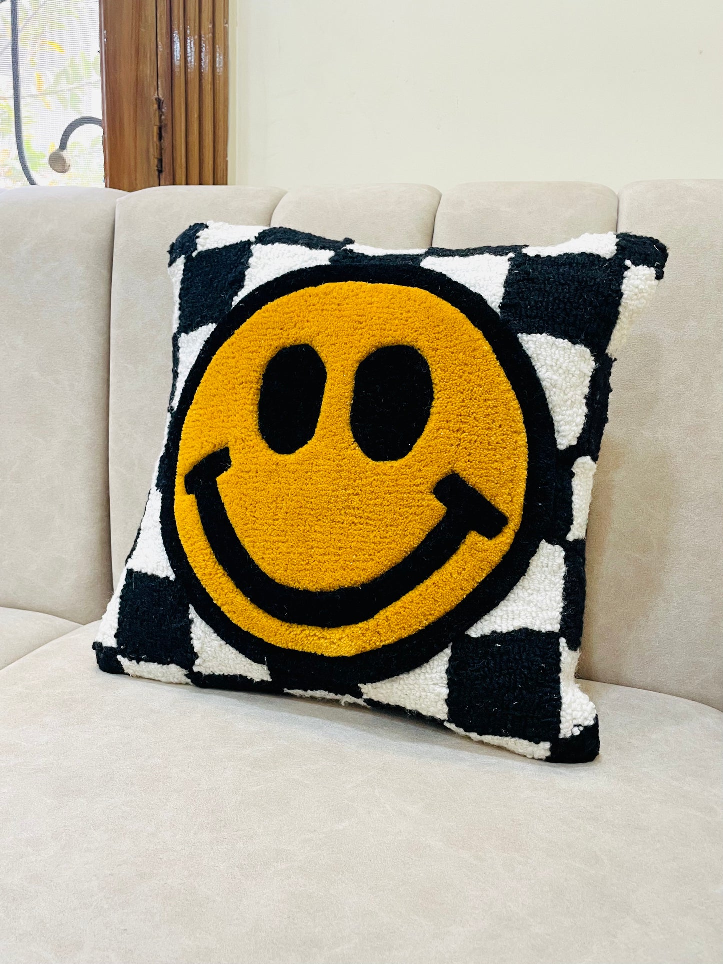 Smiley Tufted Cushion Cover