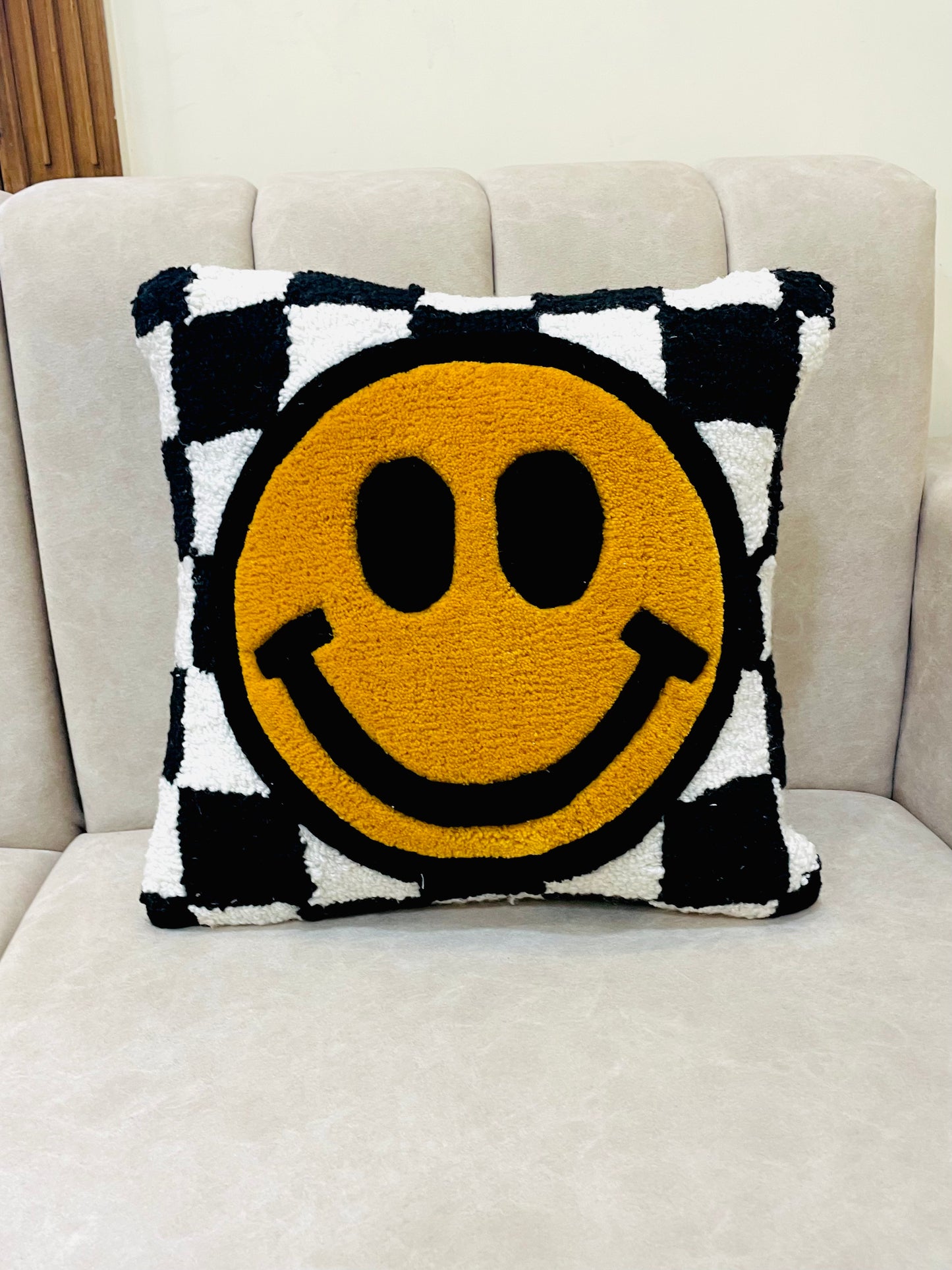 Smiley Tufted Cushion Cover