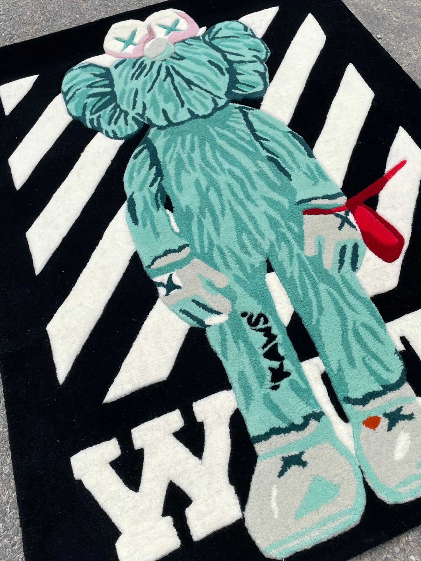 Kaws BFF Green Figurine Hand-Tufted Rug close up
