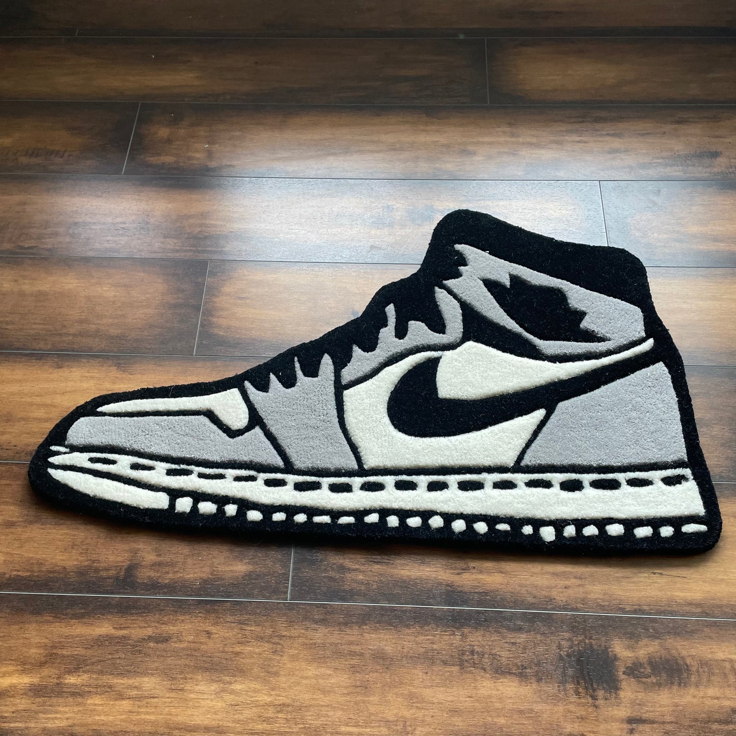 Grey air jordan rug eagle eye view