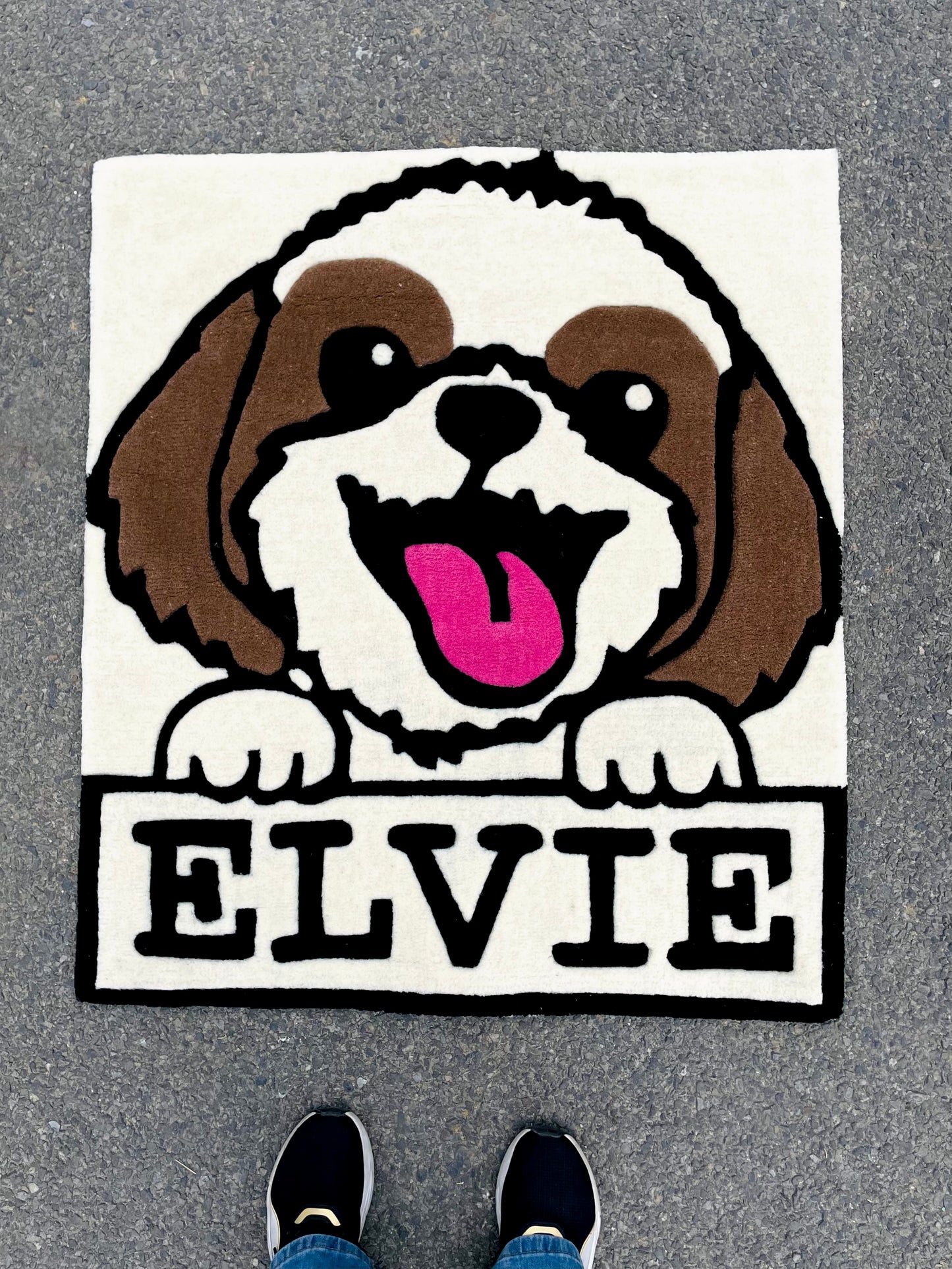 Shih Tzu Peeking Hand-Tufted Rug with background