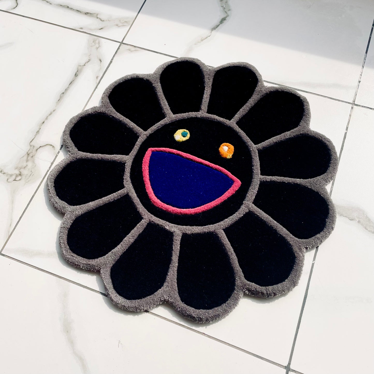 Takashi Murakami Black Flower Hand-Tufted Rug