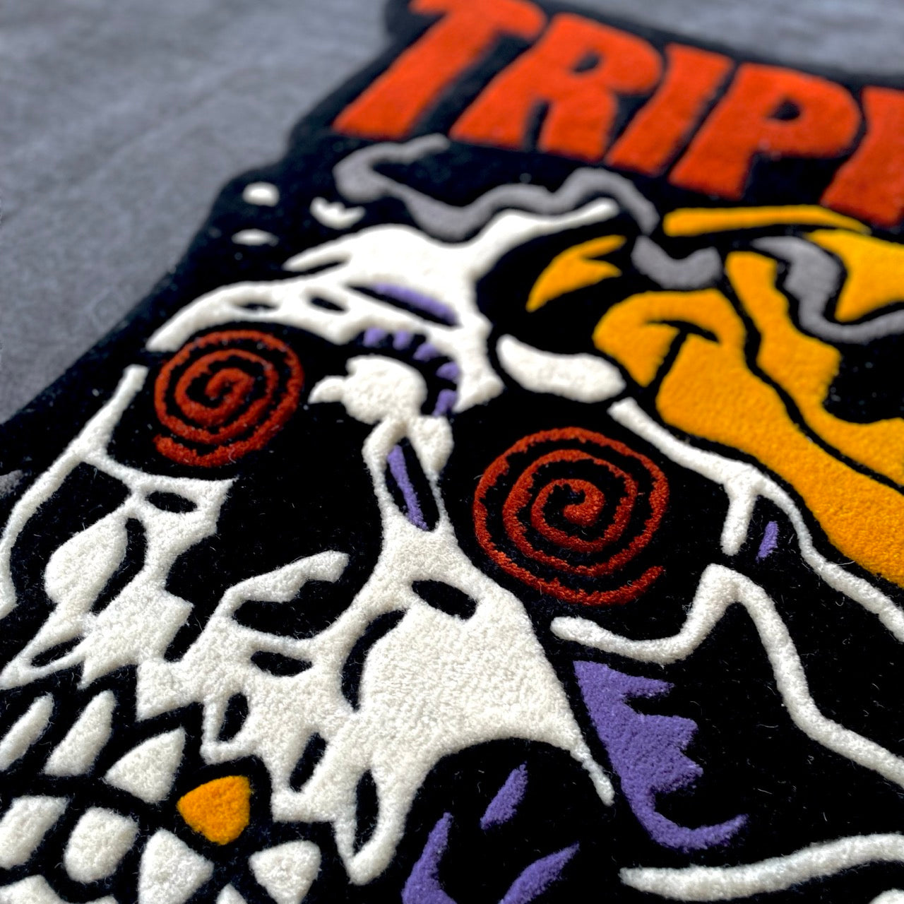 Trippin Skull Hand-Tufted Rug closeup