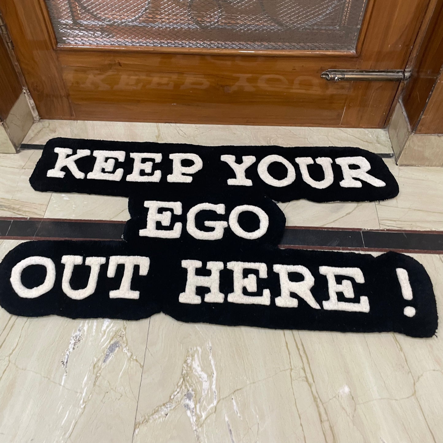 keep your ego out here tufted rug