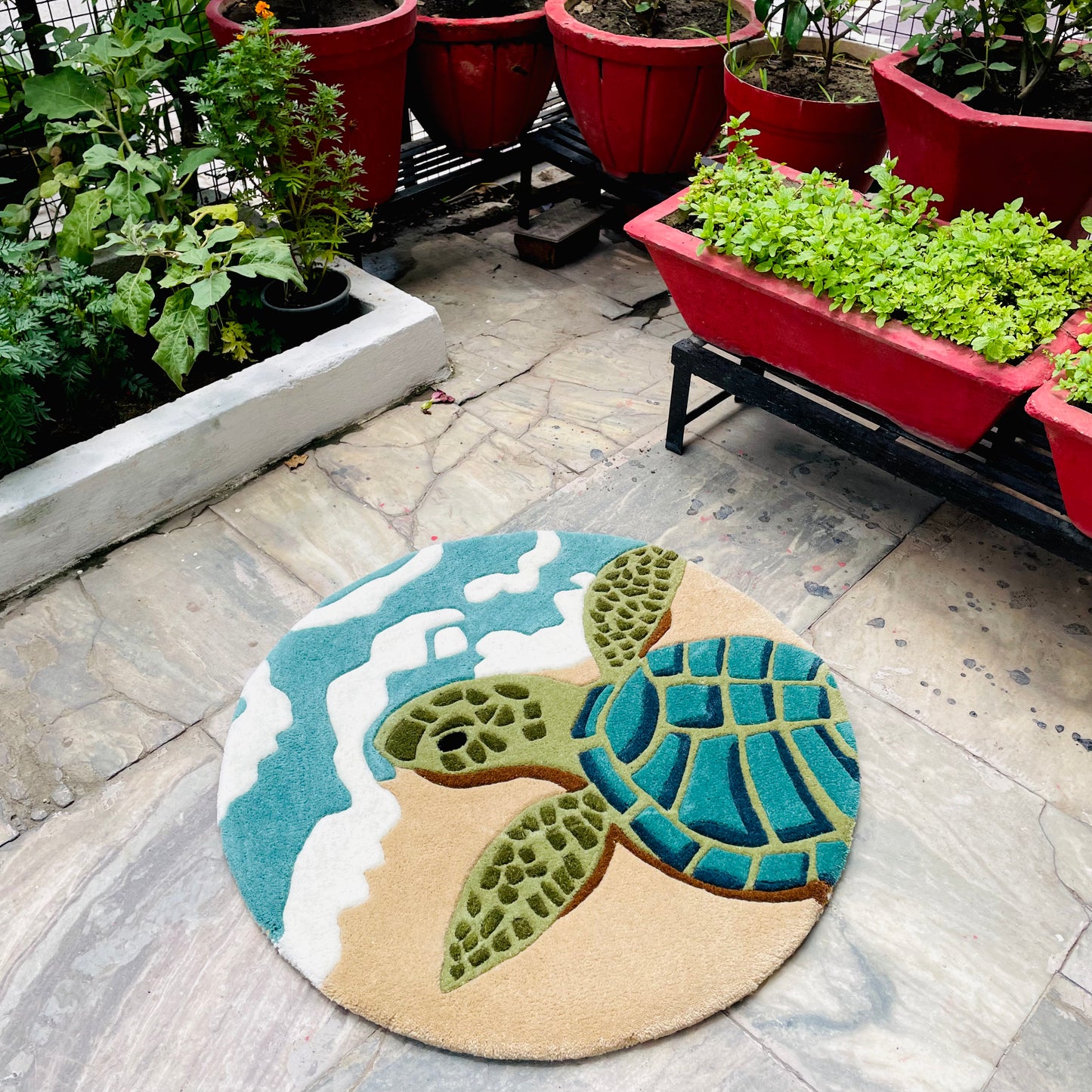 Sea Turtle Beachside Hand-Tufted Rug