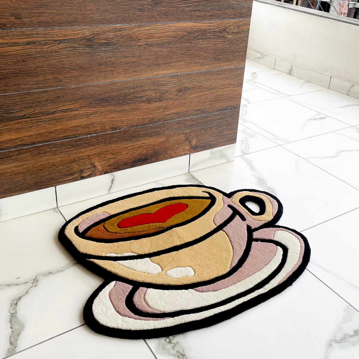 Heart on Coffee Hand-Tufted Rug side view