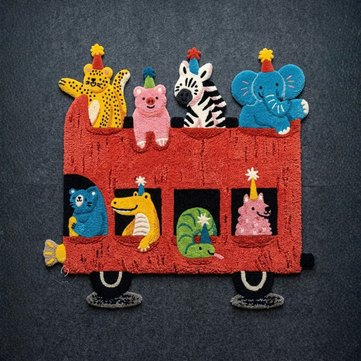 Party Bus Animals Hand-Tufted Rug