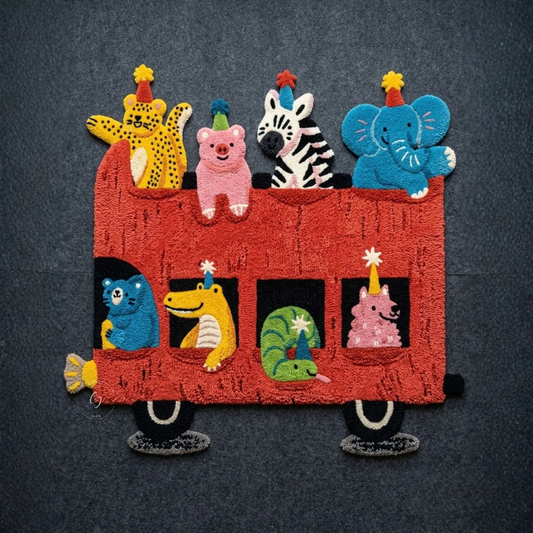 Party Bus Animals Hand-Tufted Rug