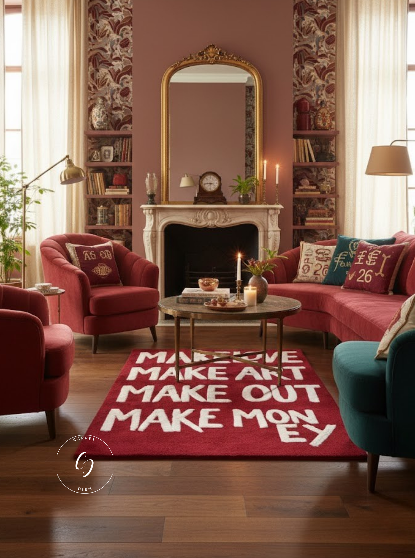 Make Love. Make Art. Make Out. Make Money hand tufted new zealand rug