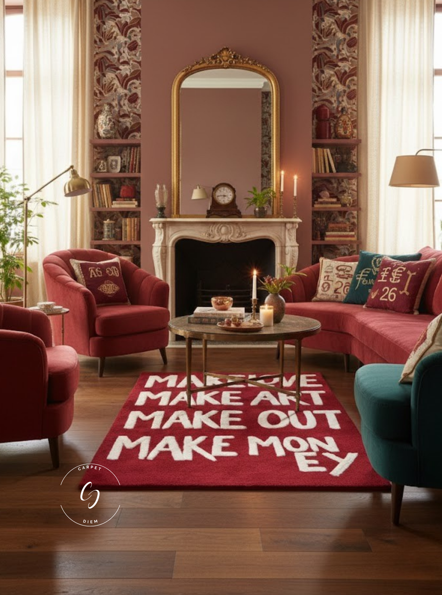 Make Love. Make Art. Make Out. Make Money hand tufted new zealand rug