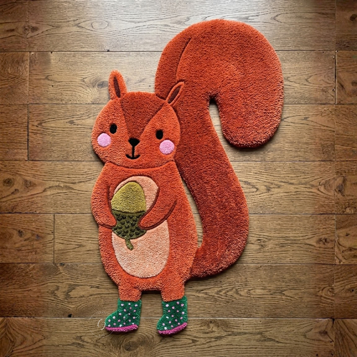 Acorn Squirrel Hand-Tufted Rug