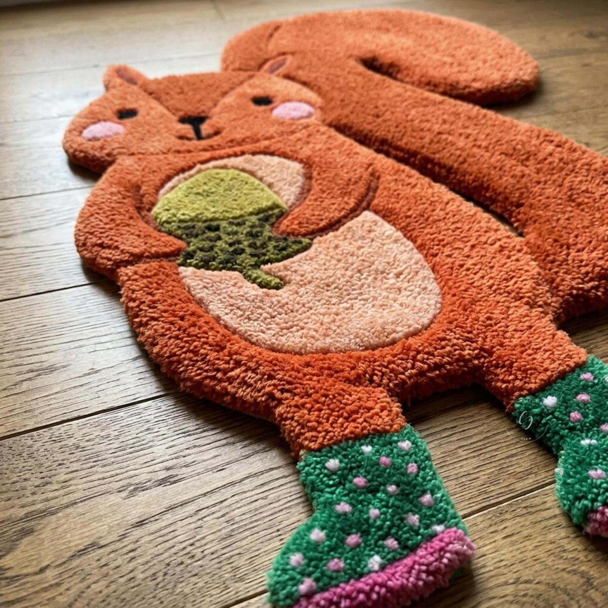 Acorn Squirrel Hand-Tufted Rug