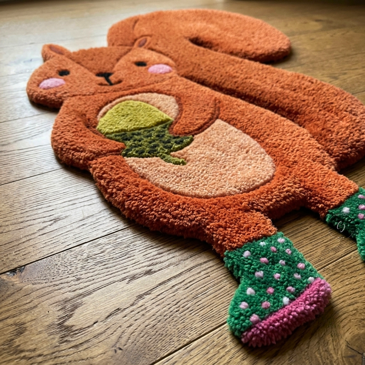 Acorn Squirrel Hand-Tufted Rug