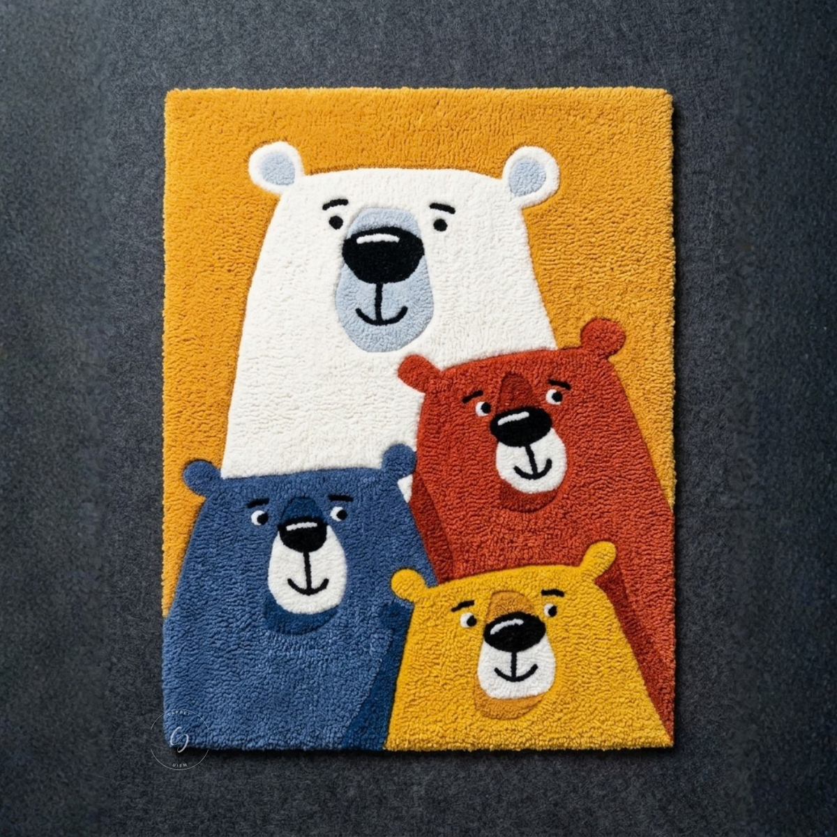 Cute Bear Family Hand-Tufted Rug