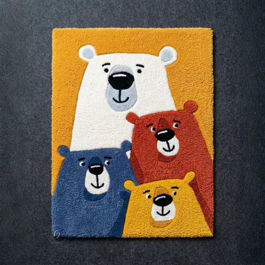 Cute Bear Family Hand-Tufted Rug