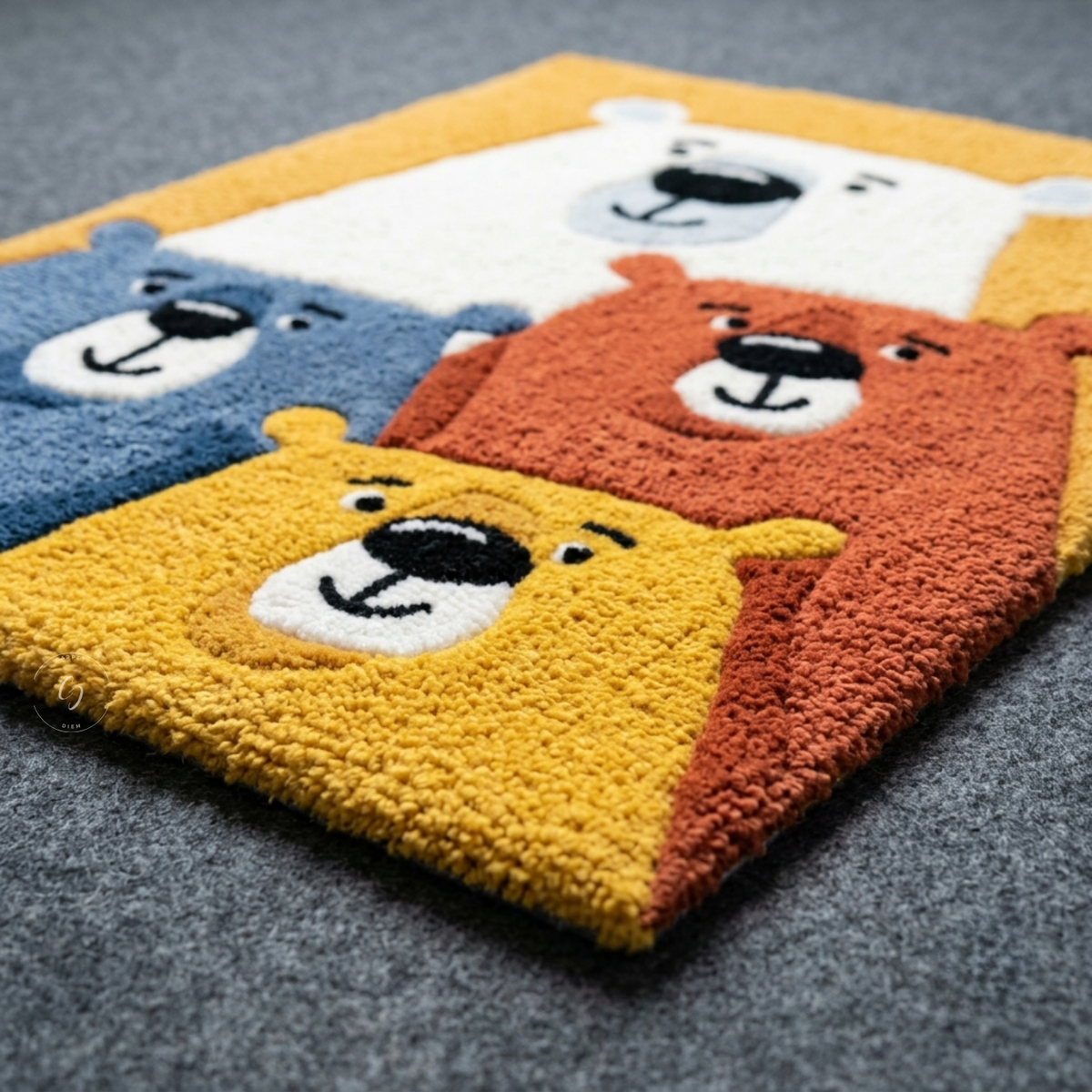 Cute Bear Family Hand-Tufted Rug