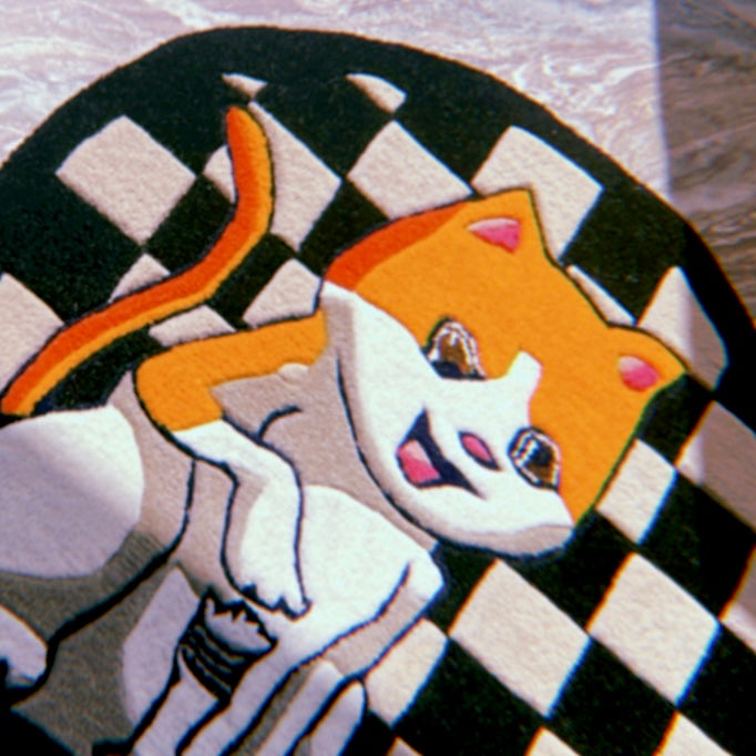Cat Playing Chess Rug close up