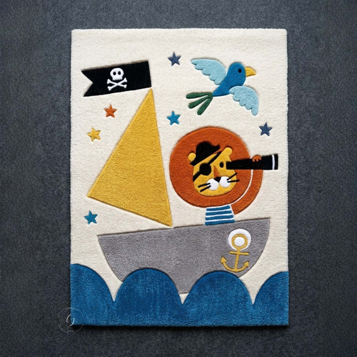 Pirate Lion Sailboat Hand-Tufted Rug