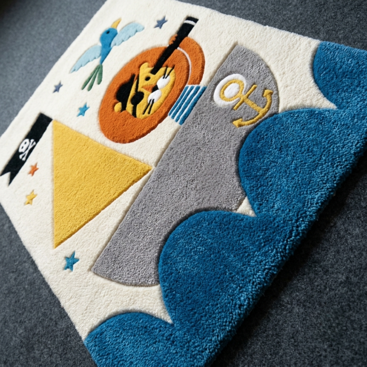 Pirate Lion Sailboat Hand-Tufted Rug