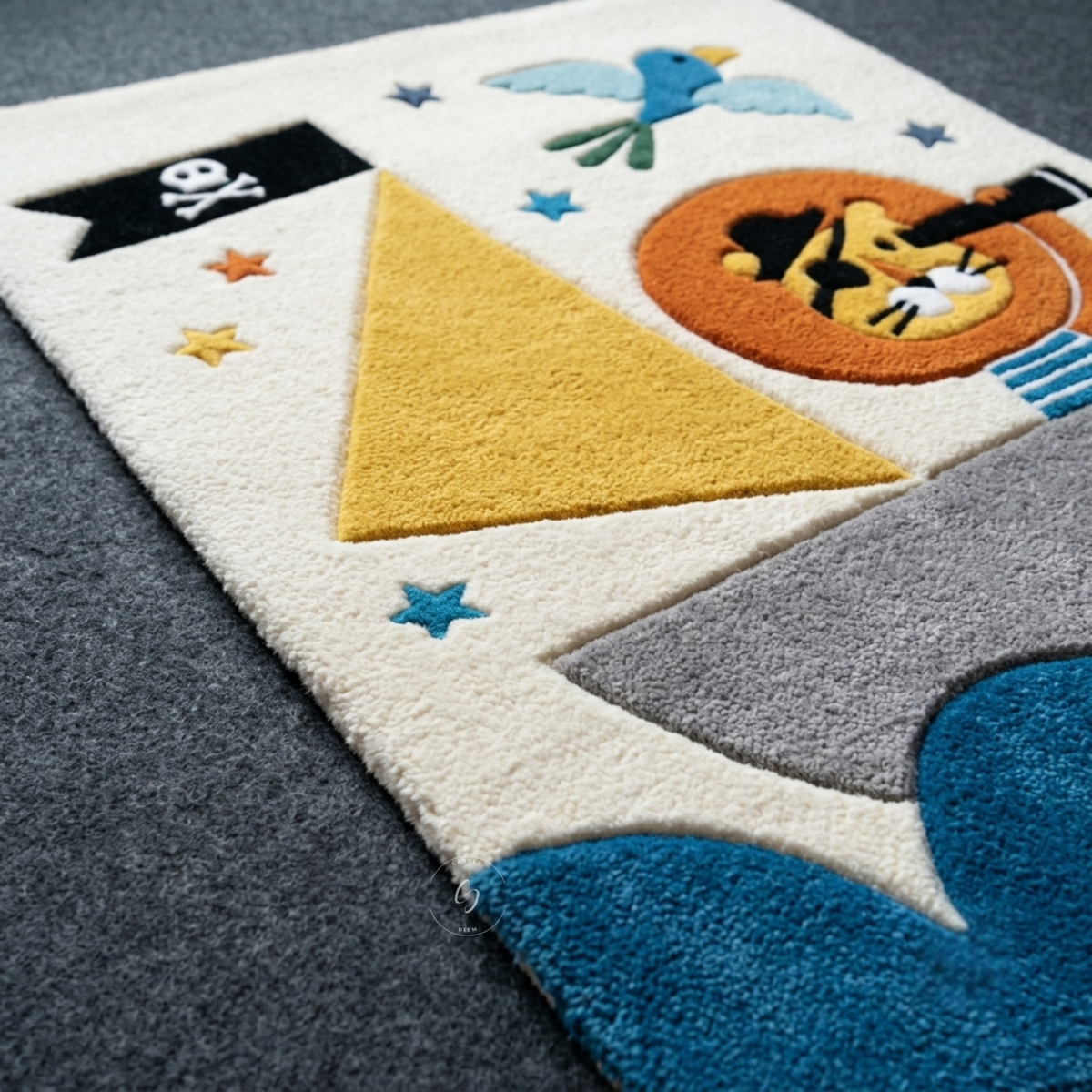 Pirate Lion Sailboat Hand-Tufted Rug
