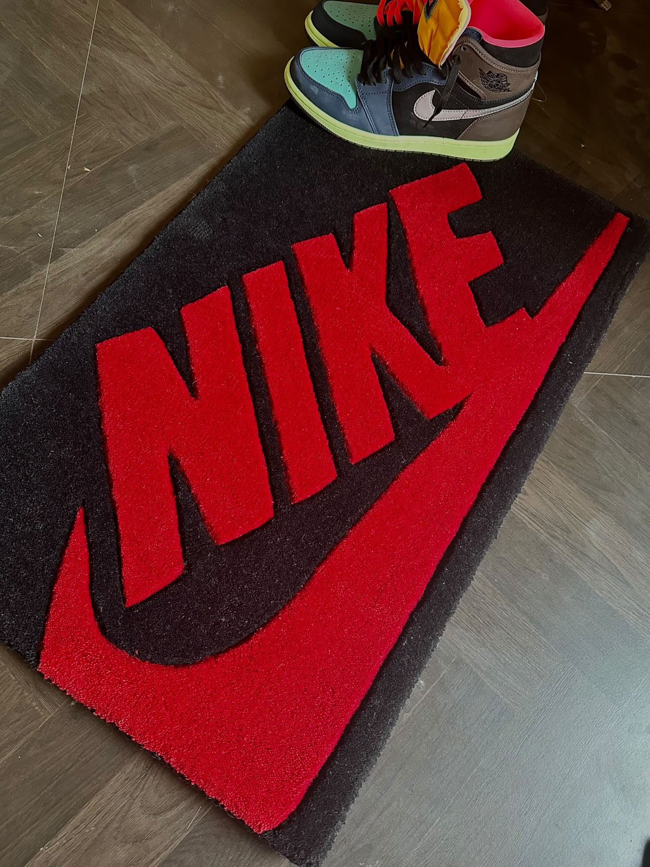 Nike Red and Black Hand Tufted Rug