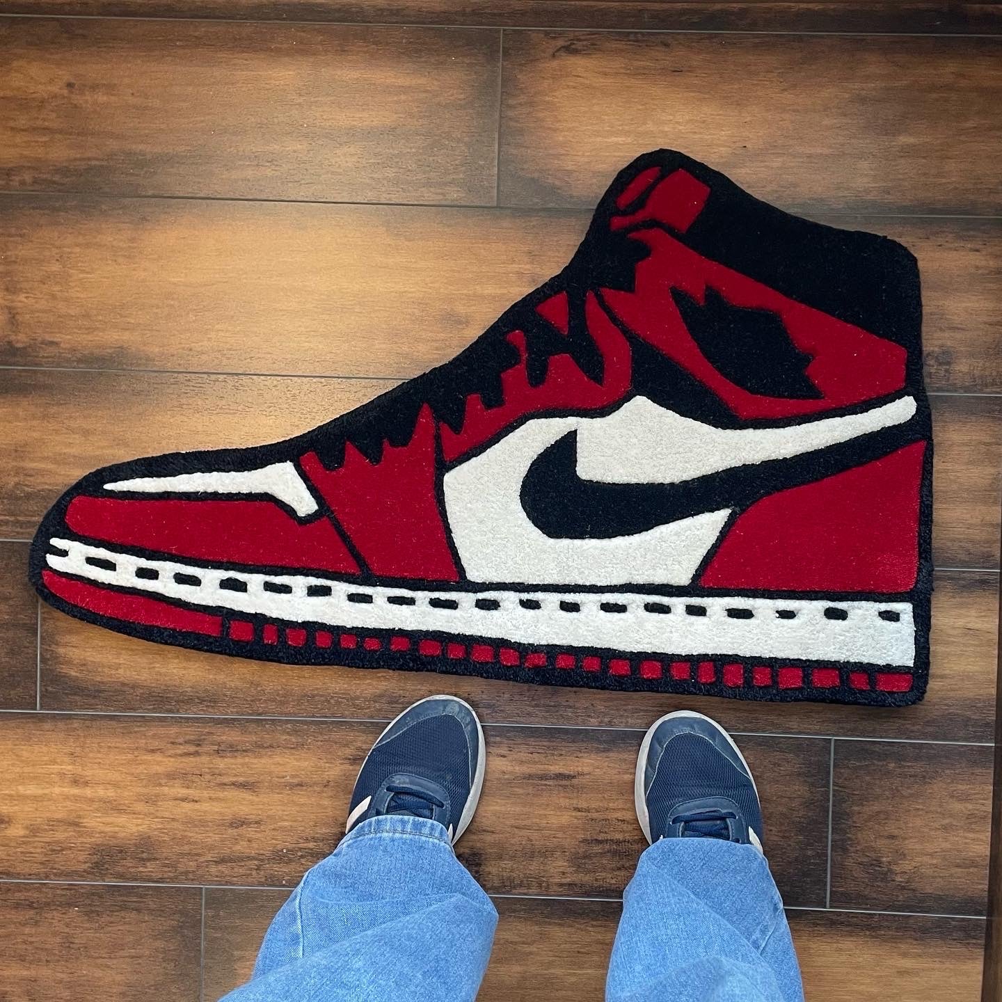 Red air jordan rug top view