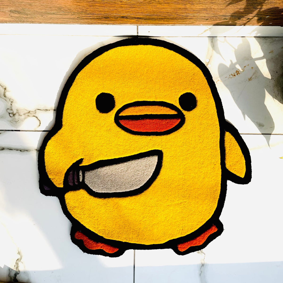 Duck You! Duck/Chick With a Knife Hand-Tufted Rug top view