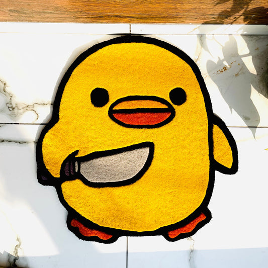 Duck You! Duck/Chick With a Knife Hand-Tufted Rug top view