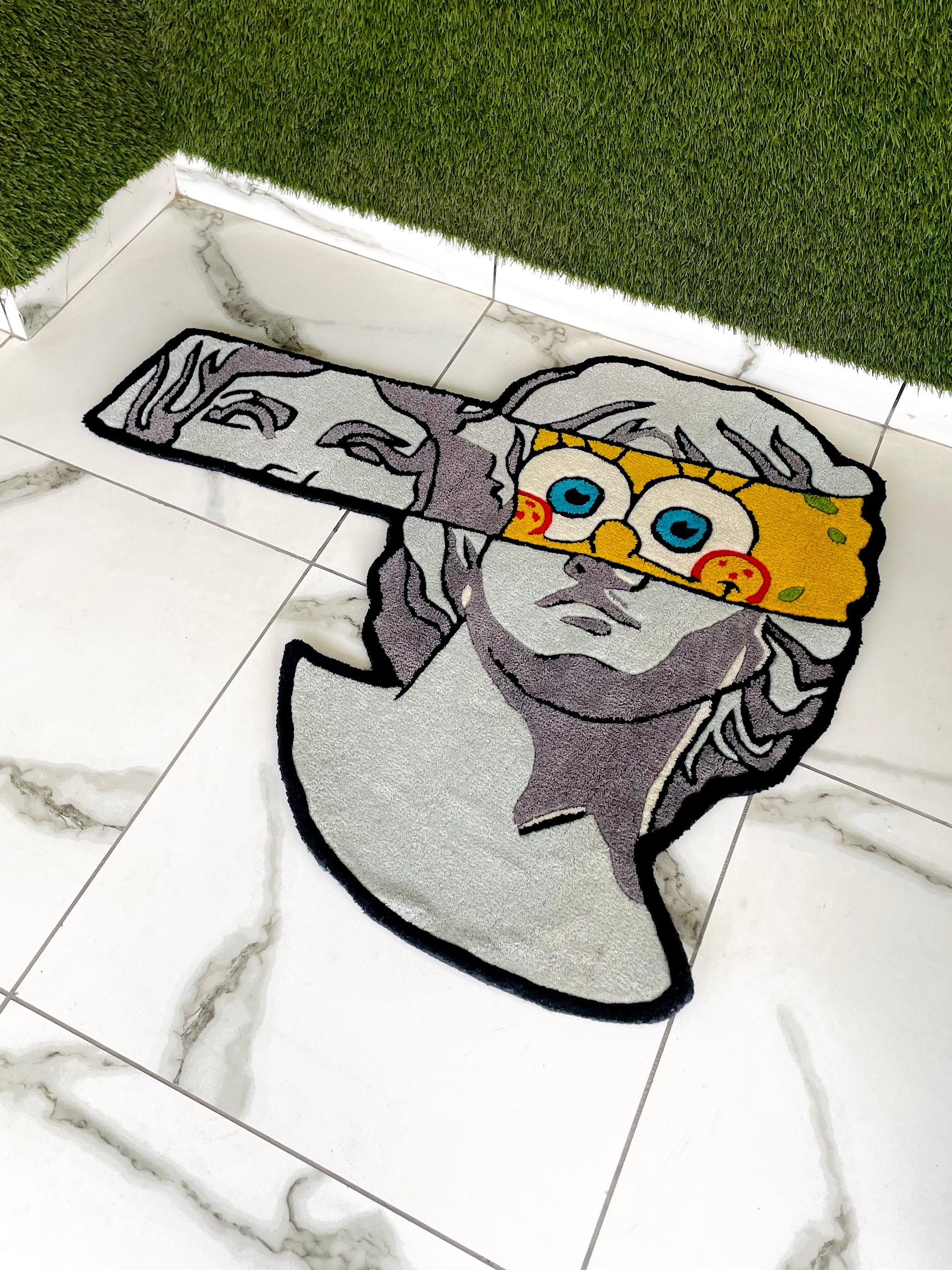 Spongebob Peeking from Greek Statue Hand-Tufted Rug