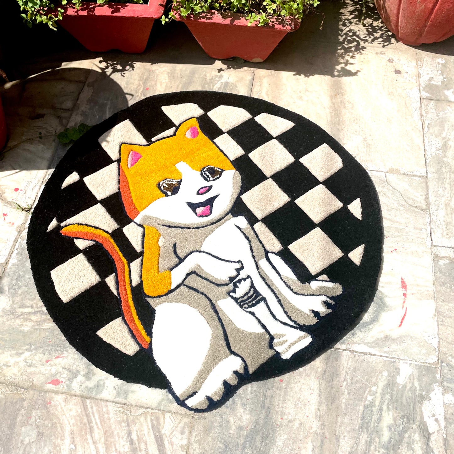 Cat Playing Chess Rug side view