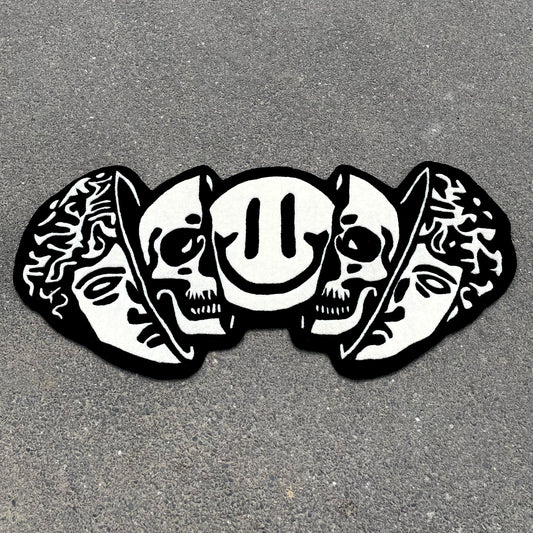 Sick Triple Head Hand-Tufted Rug | Greek Head, Skull and Smiley