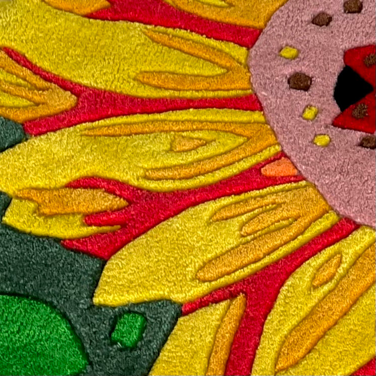 Sunflower with Ladybug and Caterpillar Hand-Tufted Rug