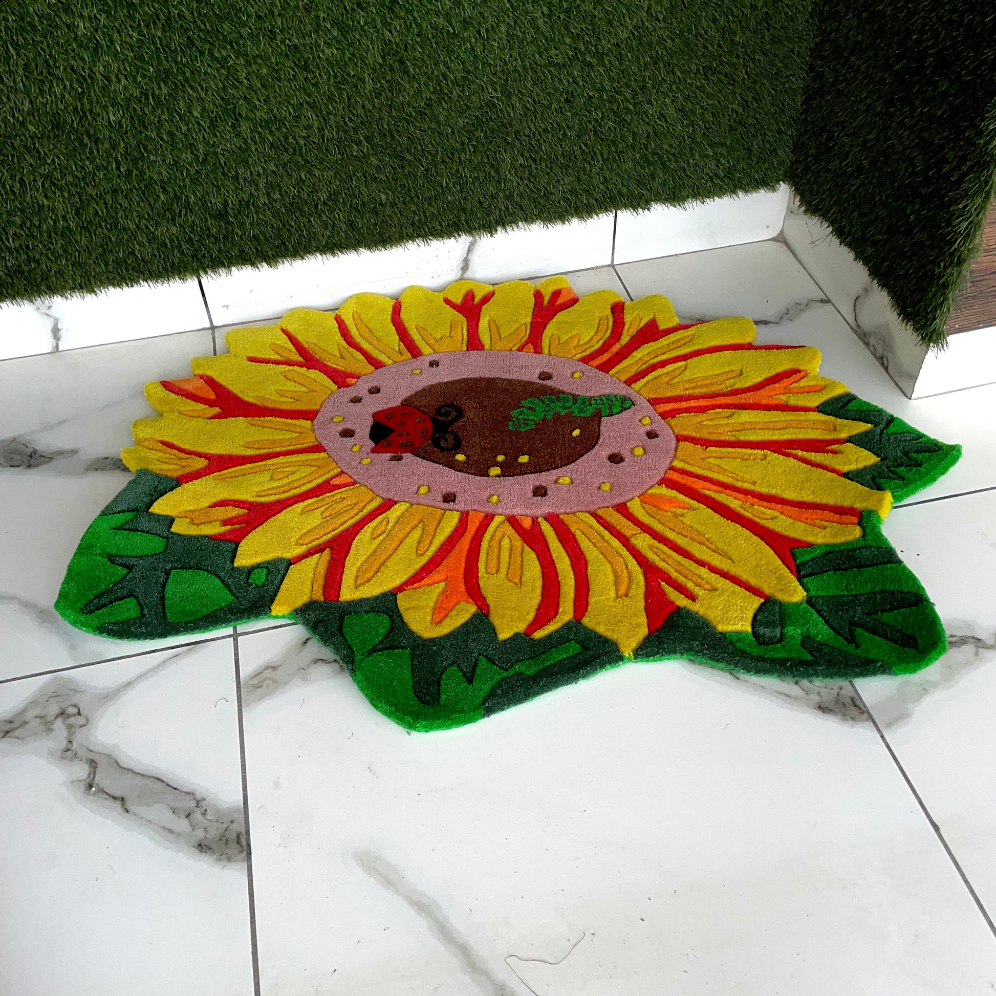 Sunflower with Ladybug and Caterpillar Hand-Tufted Rug β Carpet Diem