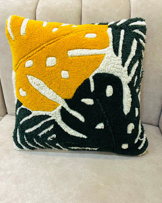 Monstera Leaves Tufted Cushion Cover