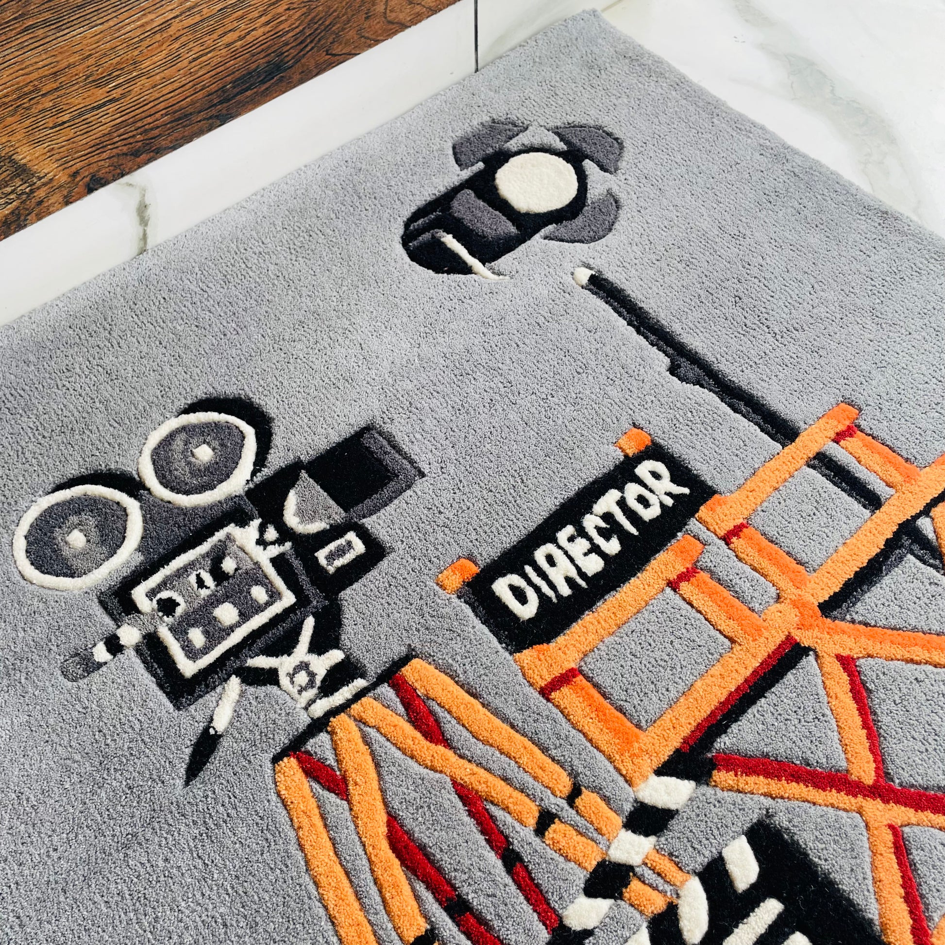 director set tufted rug close up