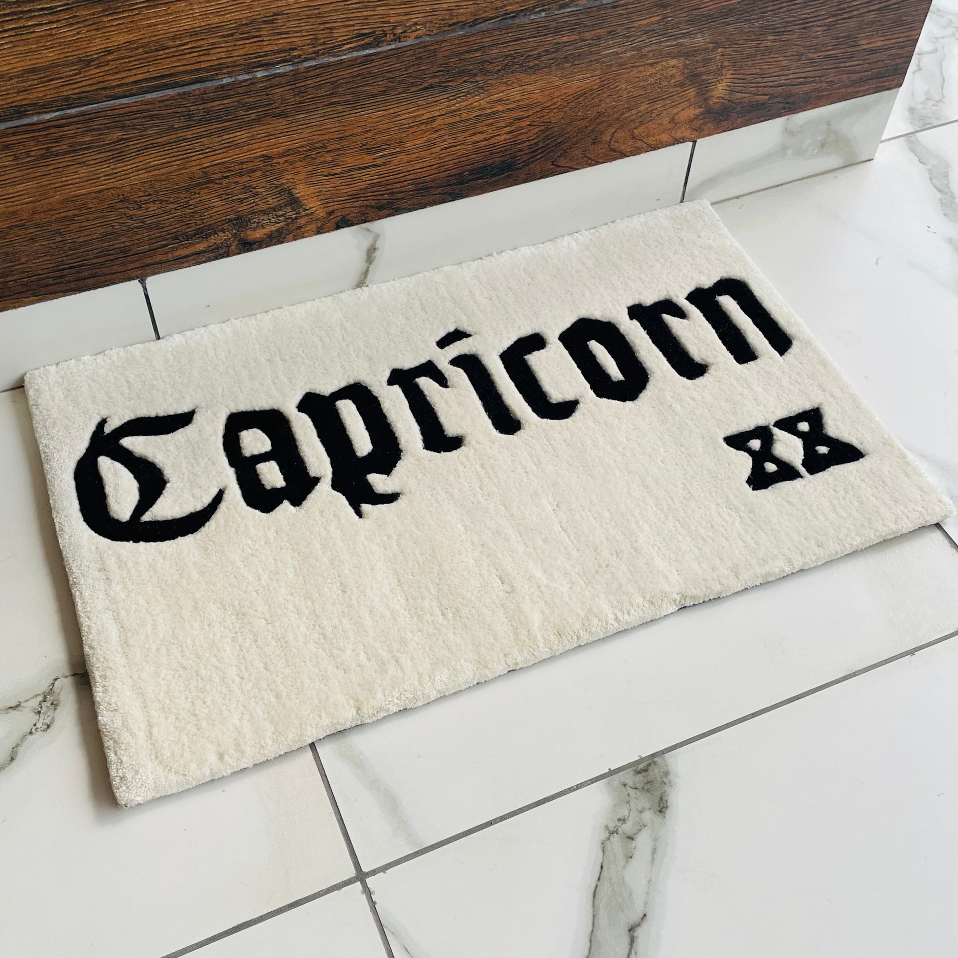 White Capricorn Zodiac Hand-Tufted Rug side view