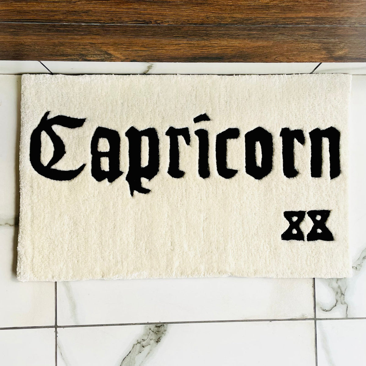 White Capricorn Zodiac Hand-Tufted Rug top view