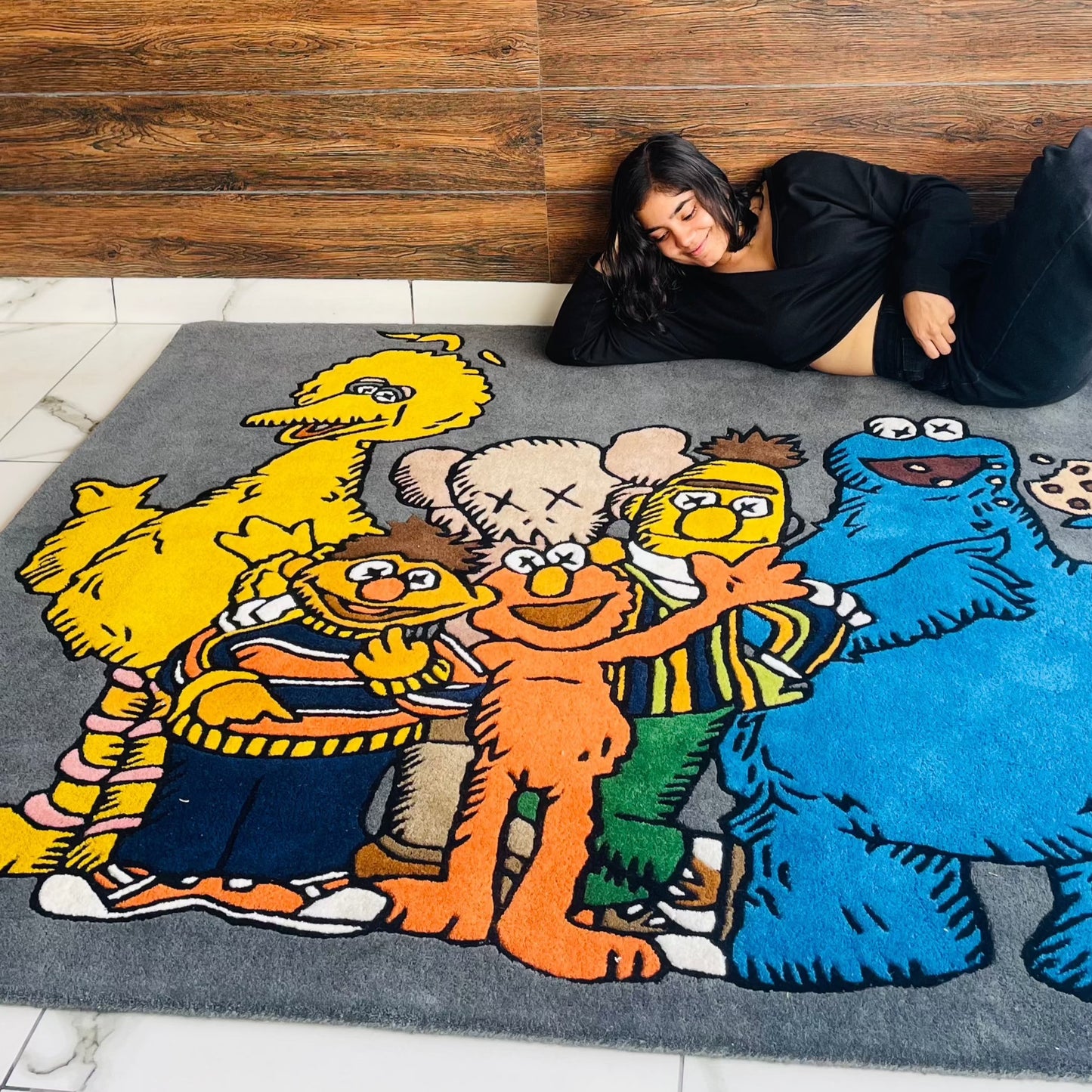 Kaws X Sesame Street Living Area Hand-Tufted Rug closeup
