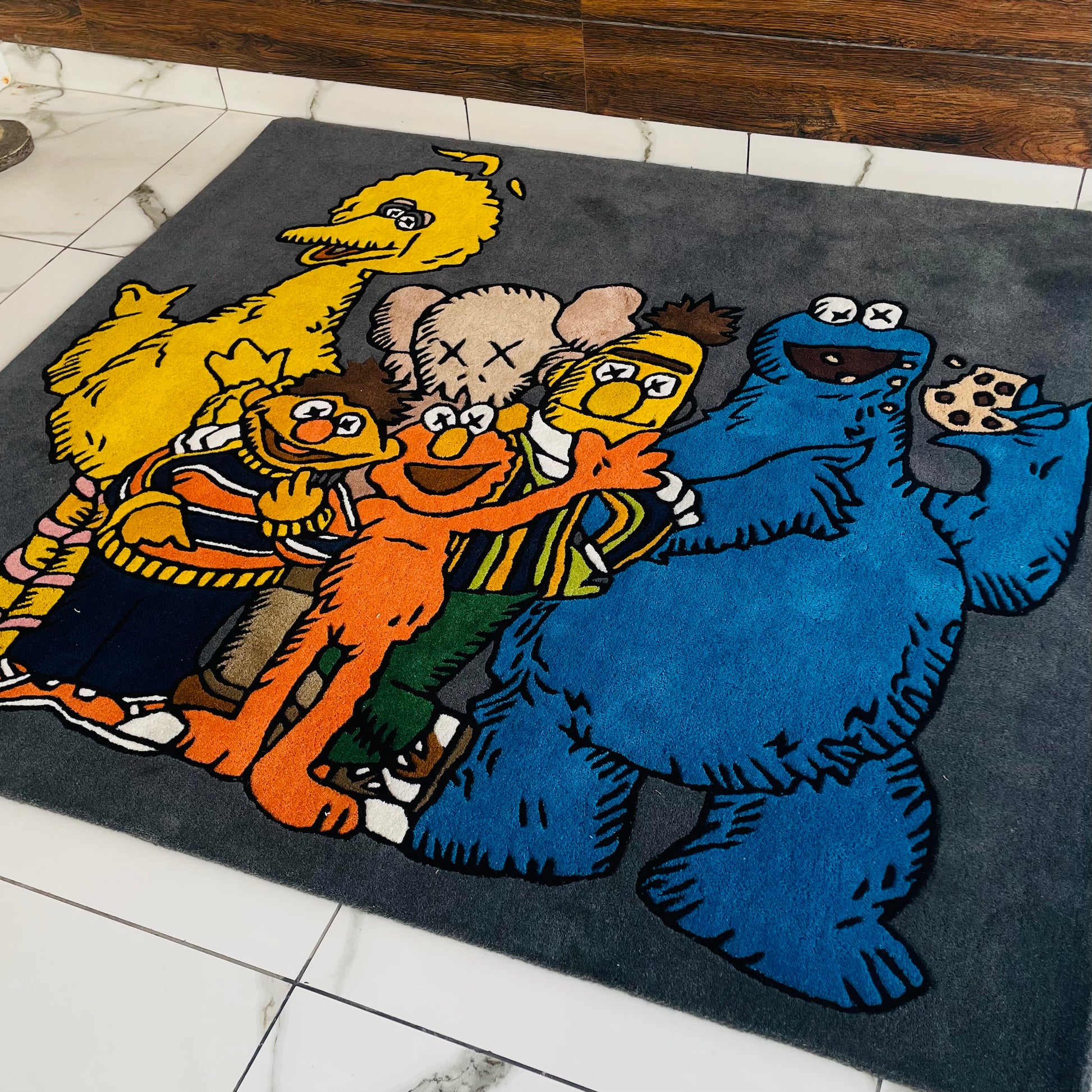 Kaws X Sesame Street Living Area Hand-Tufted Rug low angle view