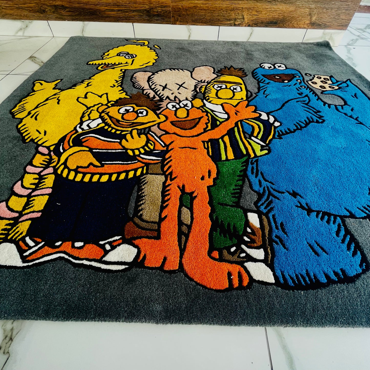 Kaws X Sesame Street Living Area Hand-Tufted Rug low angle view