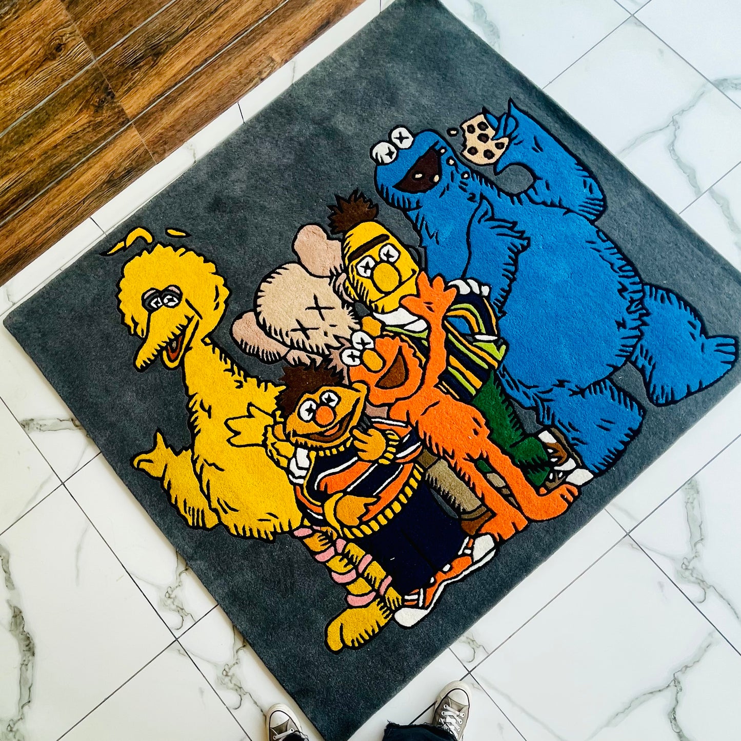 Kaws X Sesame Street Living Area Hand-Tufted Rug top view