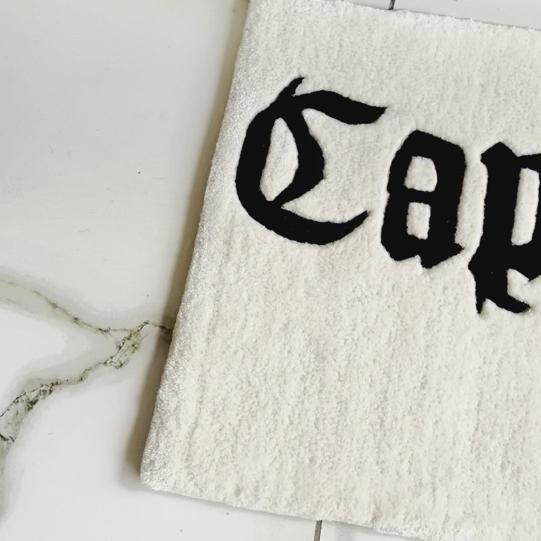 White Capricorn Zodiac Hand-Tufted Rug close up